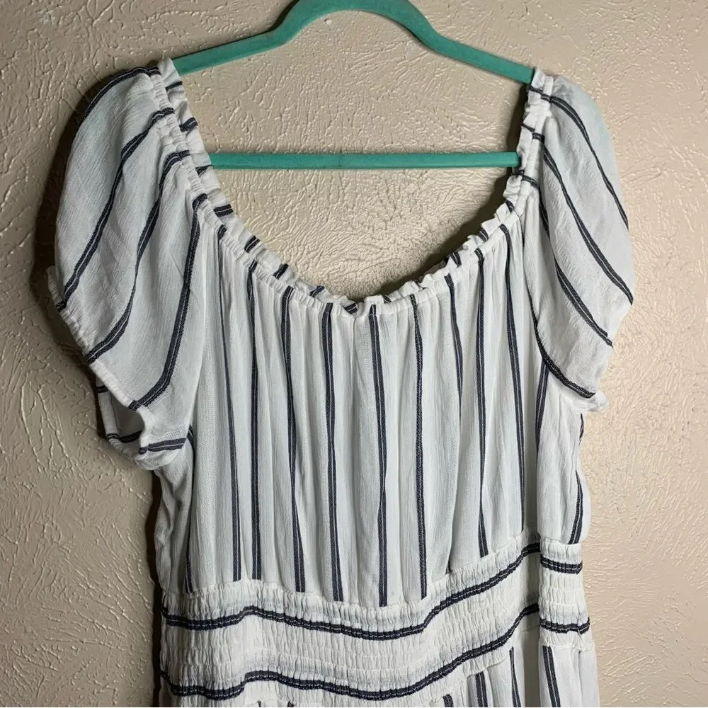 American eagle striped off shoulder ruffle tiered dress white gray - Picture 7 of 13